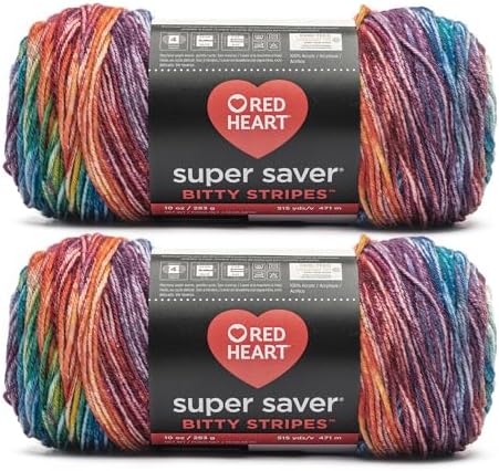 Red Heart Super Saver Bitty Stripes Crayon Box Yarn - 2 Pack of 10oz/283g - 100% Acrylic - #4 Worsted (Medium) - 515 Yards - Knitting/Crochet - Image 2