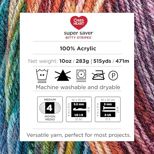 Red Heart Super Saver Bitty Stripes Crayon Box Yarn - 2 Pack of 10oz/283g - 100% Acrylic - #4 Worsted (Medium) - 515 Yards - Knitting/Crochet - Image 7